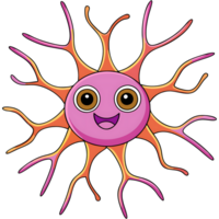 Kawaii neuron with happy expression and bright colors on transparent background png