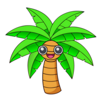 Kawaii palm tree character smiling with green leaves on transparent background png