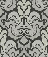 Contemporary damask design in black and light gray with stylized ornamental and floral patterns. vector