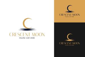 crescent moon with sea waves logo design template illustration vector