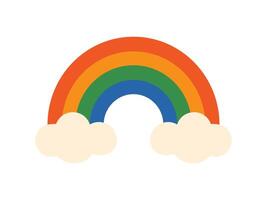 rainbow illustration featuring vibrant arc with soft white clouds. LGBT pride design. Childish or baby element. vector