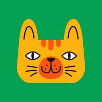 Modern flat design kitten head on a bright green background. Stylized felino portrait for stickers or clipart. vector