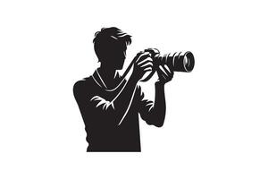 A silhouette of a man holding a camera vector