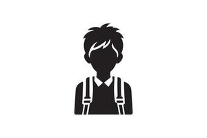 A black and white silhouette of a boy with a backpack vector