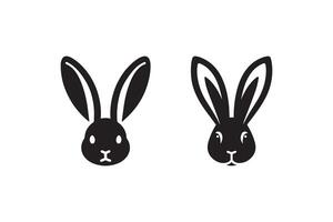 Two black and white rabbits are shown in a flat style vector