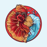 Colorful Betta Fish with Flowing Fins and Splashing Water Background vector