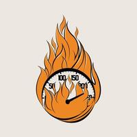 Burning Speedometer Design with Orange Flames and Speed Marks vector