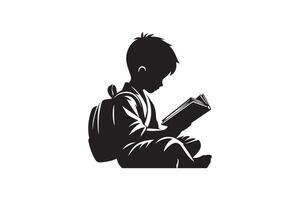 Silhouette of a boy reading a book vector