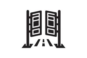 A black and white image of two doors with a road in the background vector