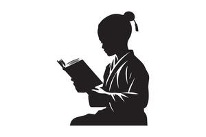 Silhouette of a woman reading a book vector