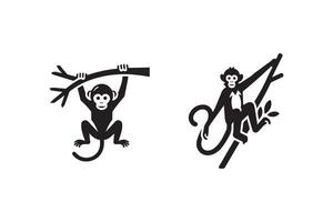 Monkeys on tree branch icon set vector