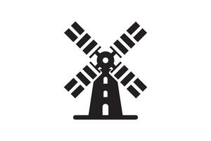A black and white illustration of a windmill vector