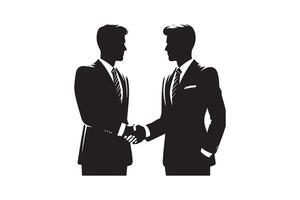 Two men in suits shaking hands on a white background vector