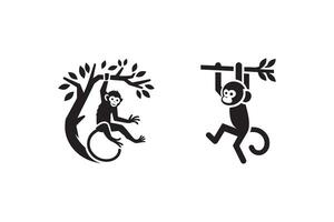 Monkey and monkey hanging on tree vector