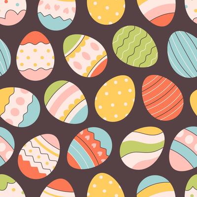 Seamless pattern with Easter eggs. Painted eggs. Happy Easter. Design for banner, wallpaper, textile, wrapping paper, background, cards