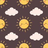 Seamless pattern with cloud and sun characters. Printing on textiles, wallpaper, wrapping paper. vector