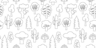 seamless pattern with linear trees in doodle style. vector