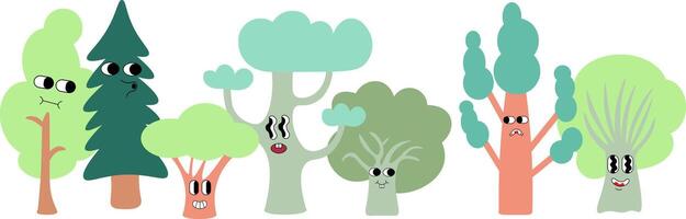 set of groovy trees in doodle style vector