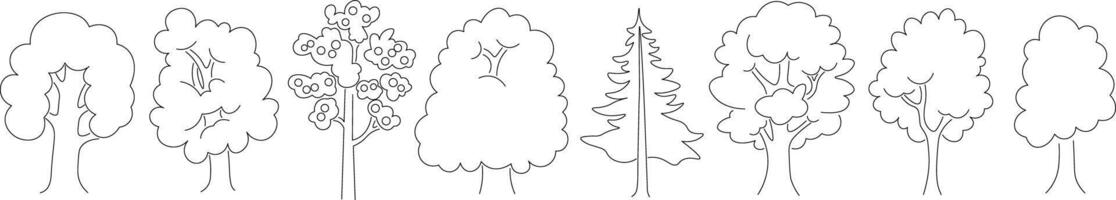 linear trees collection in doodle style. vector