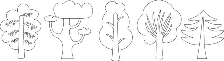simple trees collection in doodle style. vector