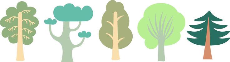 set of simple trees in doodle style vector