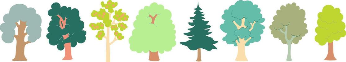 set of simple colored trees in doodle style vector
