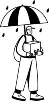 Rain delivery illustration of a character in glyph style vector