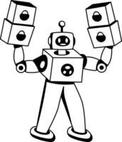 Robot delivery illustration in glyph style vector
