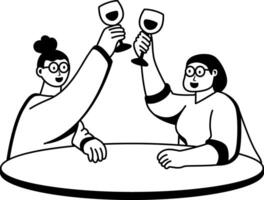 A glyph illustration of two character doing cheers with glasses vector