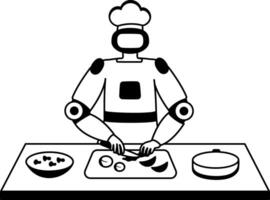 Robot chef cutting vegetables, illustration in glyph style vector