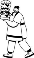 A glyph illustration of a character serving burger vector