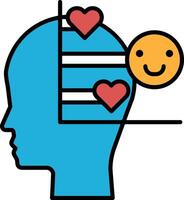 A blue head with a smiley face and a row of hearts on top vector