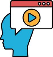 A blue head with a red circle with a yellow arrow pointing to a white screen wit vector