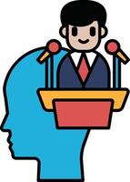 A cartoon of a man standing in front of a podium with a microphone vector