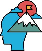 A blue head with a mountain in the background and a flag in the foreground vector
