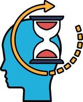 A clock with a blue face and orange hands vector