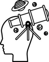 cartoon drawing of a head with a telescope on top of it vector