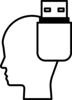 head with a USB flash drive in the middle vector
