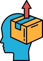A box is on top of a head with a red arrow pointing upwards vector