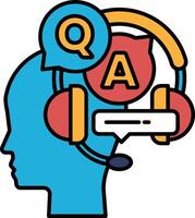 A cartoon of a person with a headset on their head and a question mark vector