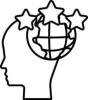 head with three stars on it and a globe in the middle vector