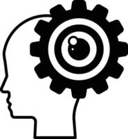 head with a large eye and a gear in the middle vector