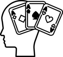 head with three playing cards on top of it vector