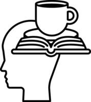 head with a book and a cup on top of it vector