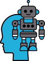 A robot is standing next to a head vector