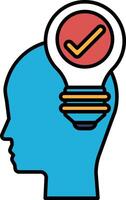 A head with a light bulb on it and a check mark vector
