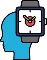 A watch is shown on a blue head with the hands on the numbers 3 and 9 vector