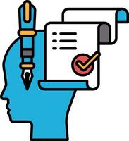 A blue head with a pen on it and a piece of paper with a check mark on it vector