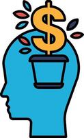 A dollar sign is planted in a pot on top of a blue head vector