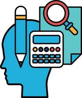 A blue head with a pencil and a calculator on it vector